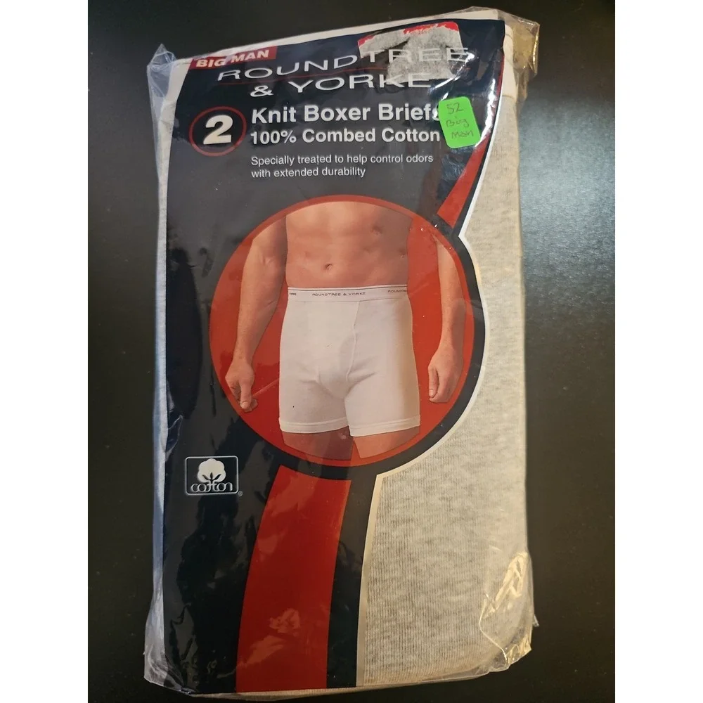 Men's Roundtree & Yorke 2 Pack White Knit Boxer Briefs 52 Big Cotton New $24